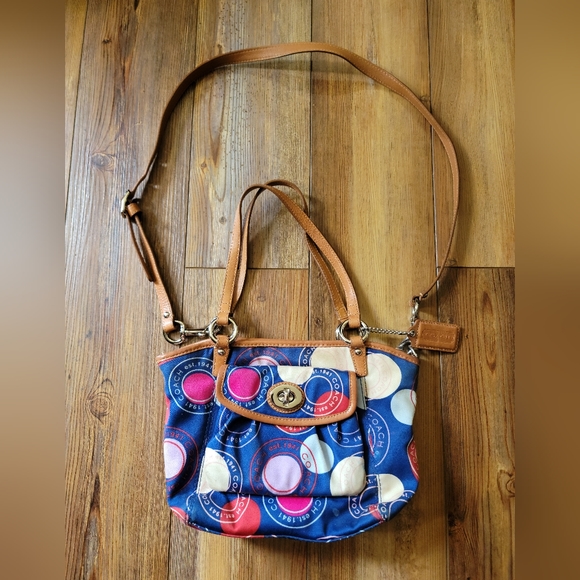 Blue Multi Color Dots Coach Purse - Picture 1 of 11